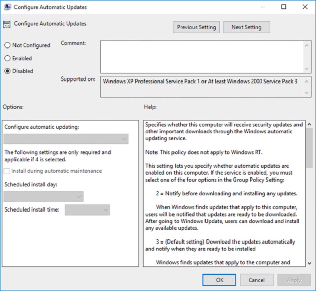 Tắt update Win 10 bằng Group Policy Editor 