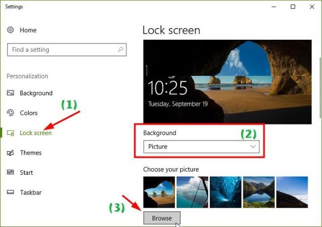 Thay đổi hình nền màn hình khóa trên Windows 10